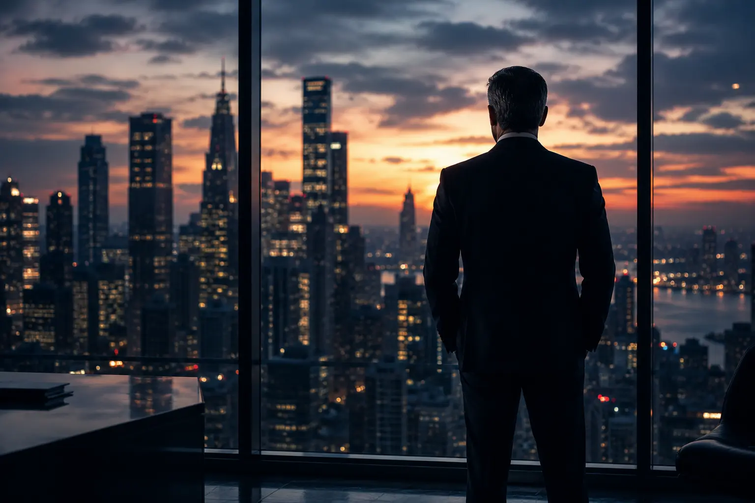 Executive looking out over the city — clarity and presence restored